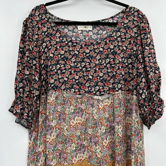 Natural Life Womens Collette Tiered Boho Maxi Dress Size L Cottagecore Prairie - Picture 4 of 12